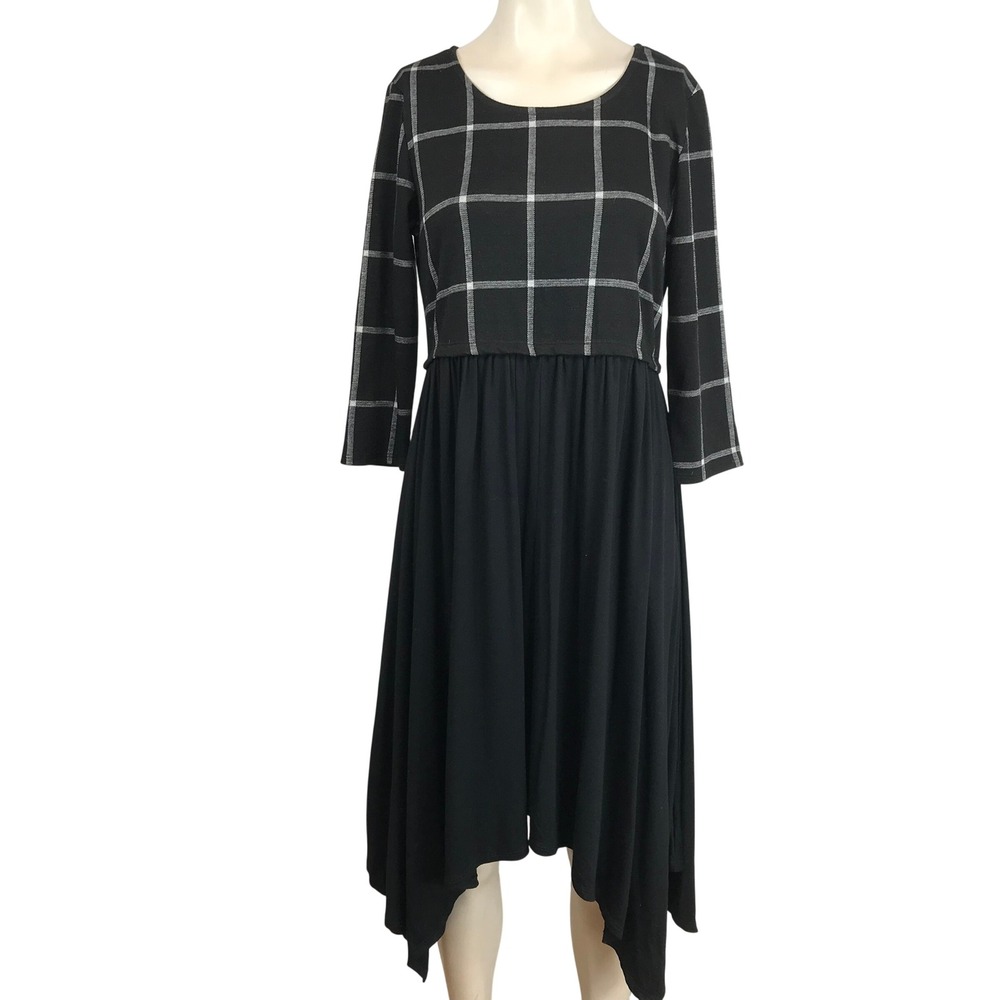 Et Lois Black White Plaid Midi Dress Asymmetrical Hem Women's XS